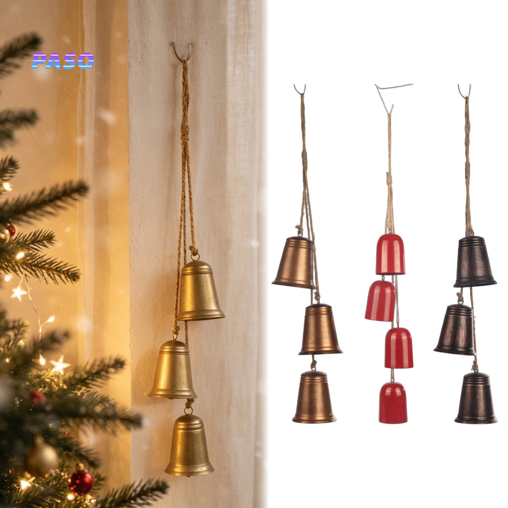 Christmas Tree Hanging Bell Decorations Storefront Ceiling Rustic Vintage Metal Bells with Jute Rope – Farmhouse Holid