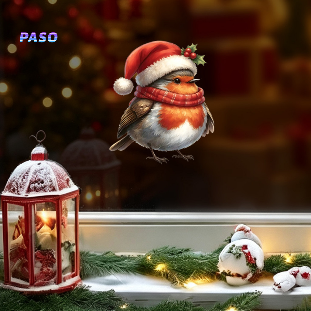 Easy Install Glass Stickers Christmas Window Clings Bird Cute Waterproof Pvc Holiday for Home Balcony Storefront Decorat