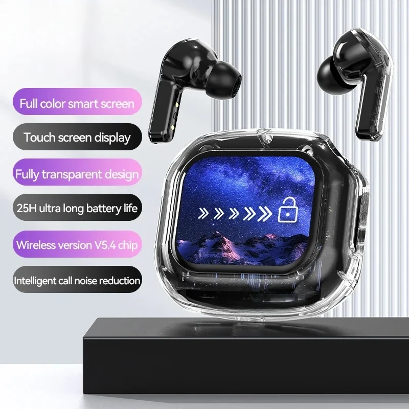 True Wireless Bluetooth 5.4 Earphones Q20 ANC Noise Reduction Earbuds Stereo Bass HD Mic Gamer Headset LED Touch Screen Control