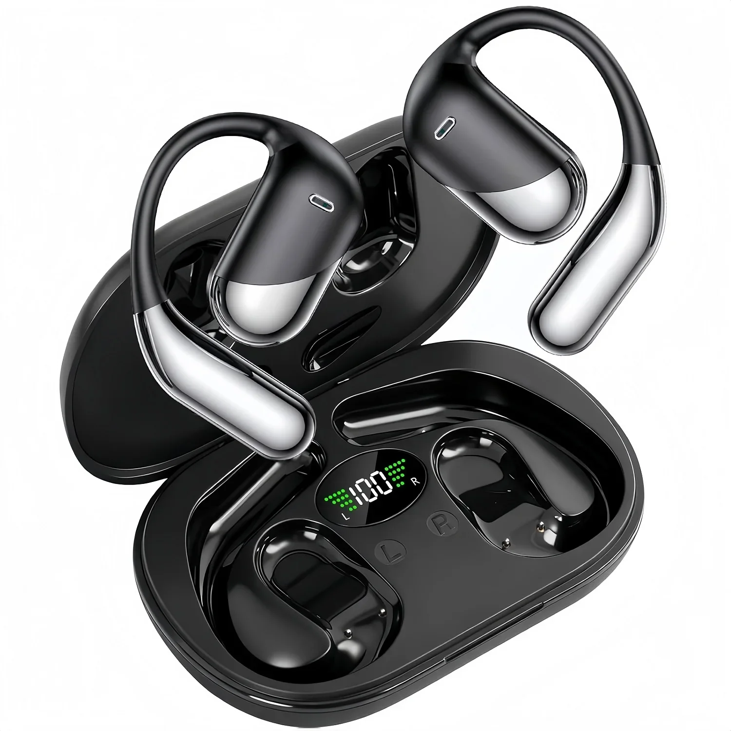 Wireless Earbuds Sport Bluetooth V6.1 Headphones with Noise Cancelling Mic 60hrs HiFi Stereo Over Ear Bud LED Display USB-C IPX7