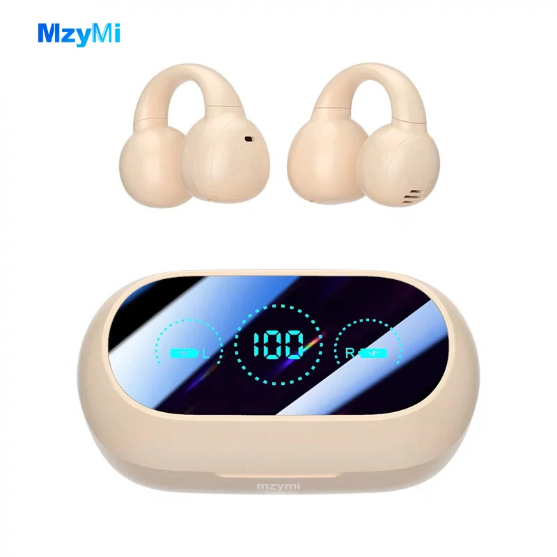 MZYMI Ear Clip Type Bone Conduction ENC Headphones Wireless Bluetooth M59 Earphones Noise Canceling Earbuds LED Display Headset