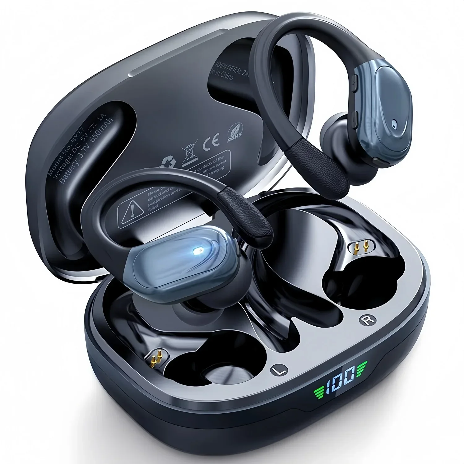 Wireless Earbuds,Sport Bluetooth 6.0 Headphones with Noise Cancelling Mic,60H HiFi Stereo Over-Ear Bud, LED Display,USB-C,IPX7