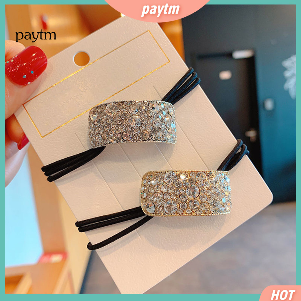 Adjustable Hair Tie Elasticity 2pcs Shiny Rhinestone Ties Elastic Ponytail Holders Sparkling Bling Accessories for Women