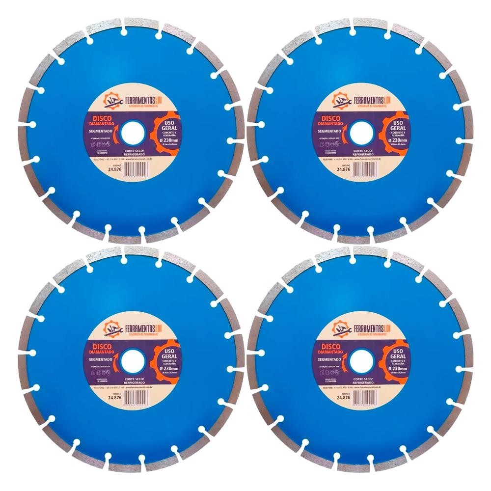 4 Discos De Corte Diamantado Segmentado 230mm 9 Industrial Ferramentas LDI