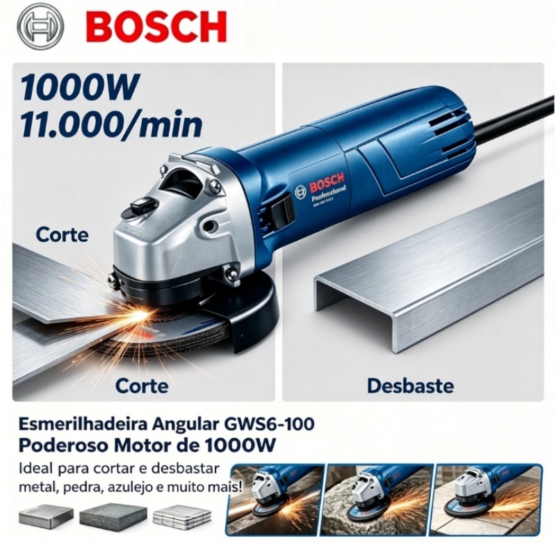 Esmerilhadeira Polidor Bosch Original 1000W Alta Potência, 110V e 220V Modelo Industrial Super Durável