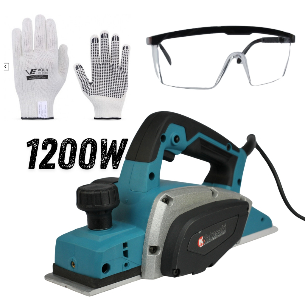Plaina Elétrica 1200w Industrial Profissional Parecido Makita c/óculos protetor