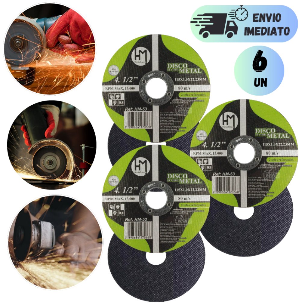 Kit 6 Disco De Corte Metal Ferro Serras Esmerilhadeiras Profissional 4.1/2 Aço Inox Industrial