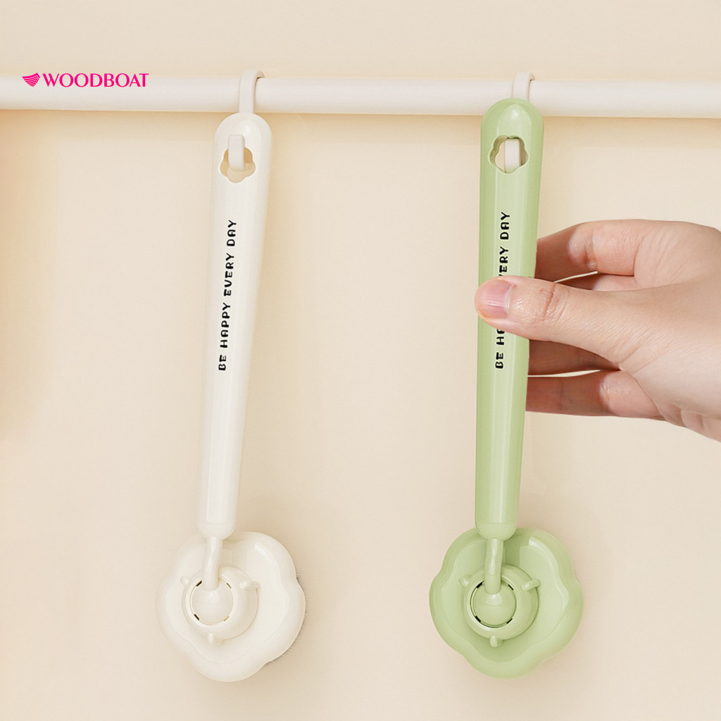 Long Handle Brush with 360° Rotatable Head Oil-proof Pot Scrubber High-density Pet Bristles for Strong Stain Removal Du