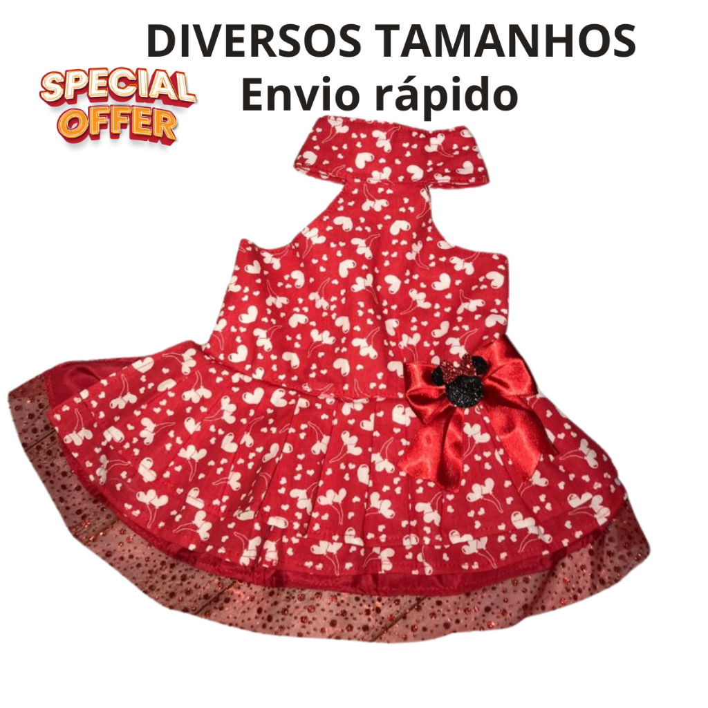 Vestido para Pets Vermelho com Laço Minnie Mouse  – Elegância e Estilo para Seu Pet.