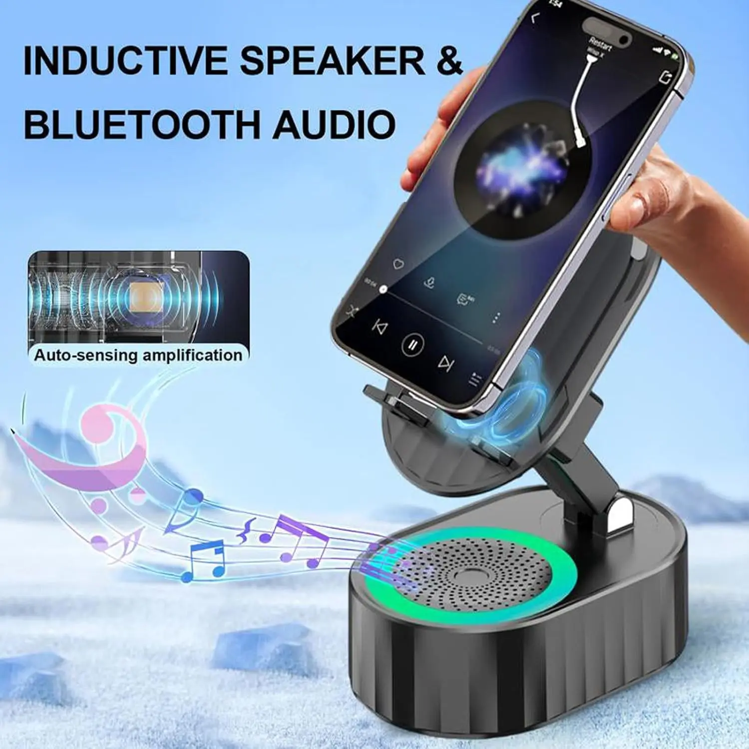 5-in-1 Wireless Bluetooth Speaker Phone With Colorful Ambient Light Charger Speaker 5000mAh Holder Tablet Stand for Home Office