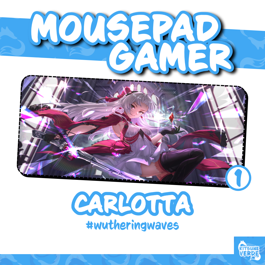 Mouse Pad Gamer - Carlotta - Wuthering Waves - 90x40 - 80x40 - 70x30 - 60x40 - 40x45 cm