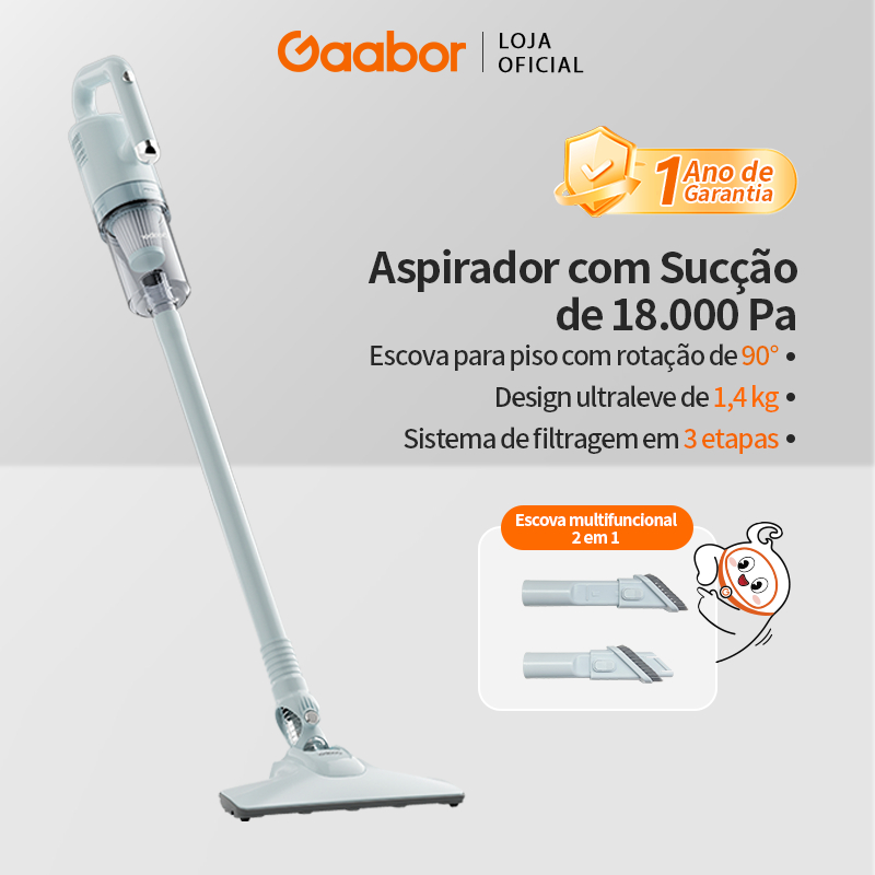 Gaabor Aspirador de Pó com Fio 2 em 1 18Kpa Rotação 32000rpm Leve e Fácil de Manobrar CW-18M02A