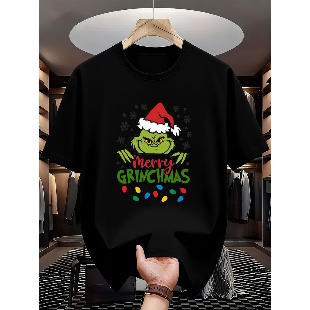 Camiseta Masculina Retro Humorous Green Monster Natal Estampada Divertida Estilosa Moderna Casual