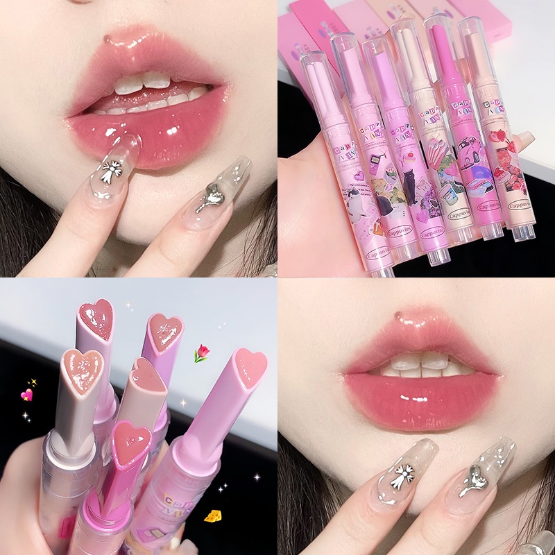 CAPPUVINI Chá De Leite Cor De Melancia Brilho Labial Maquiagem Lábios Boca Espelho Shui Guang Diluir Linhas Labiais Hidratante Batom Cosmético