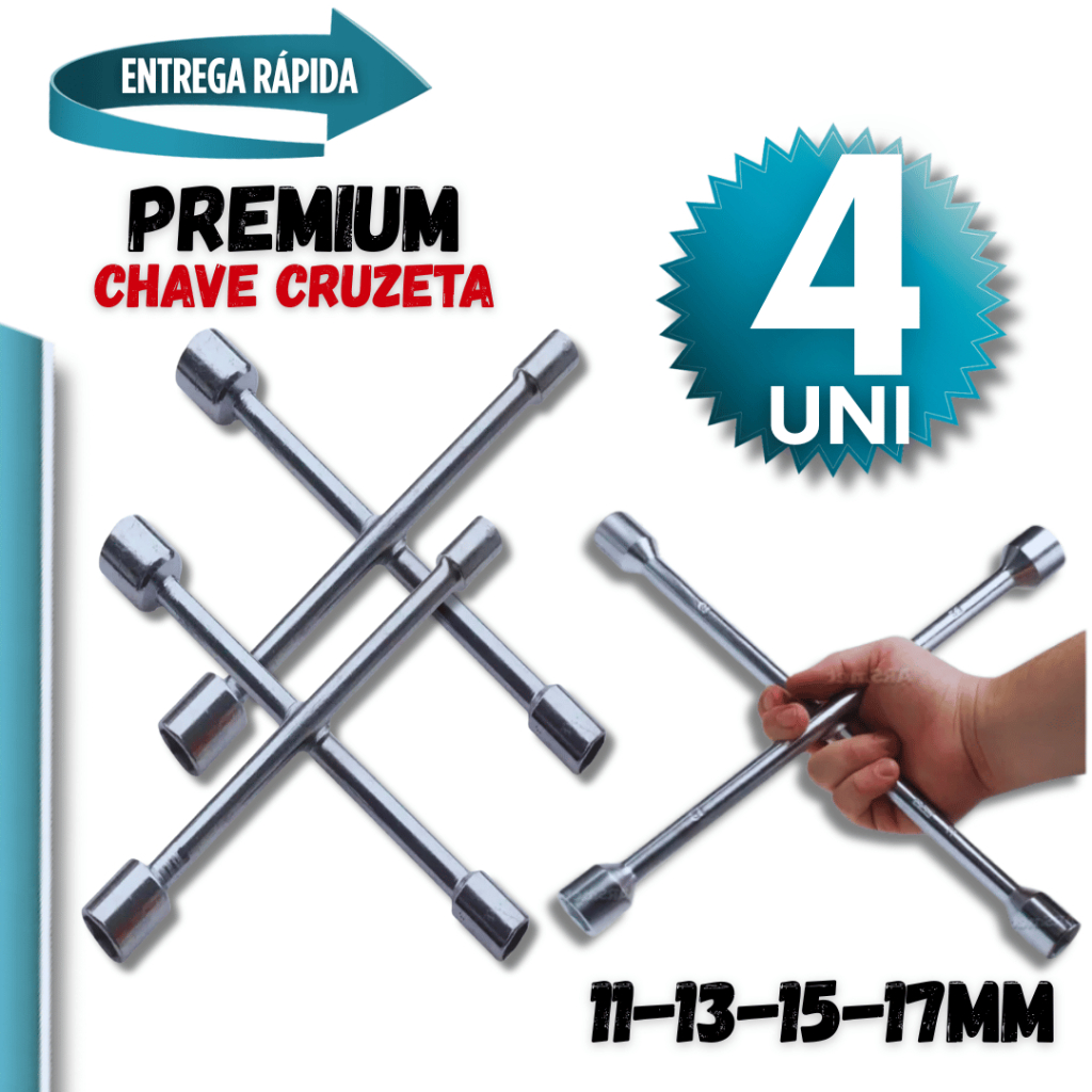Kit 4 Unidades Mini Chave de Roda Cruz Cruzeta Premium