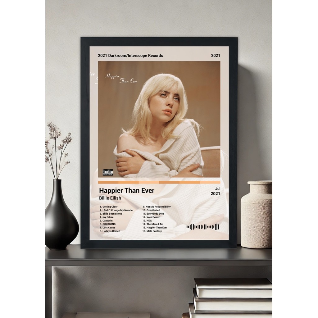 Quadro Billie Eilish Happier Than Ever (Light) Com Vidro