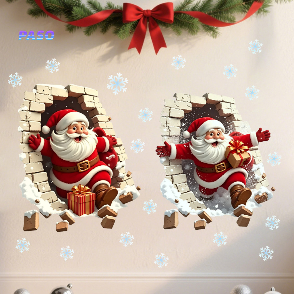 Seasonal Wall Decorations Christmas Decals Broken Santa Claus Sticker Removable Decoration Decal for Room Bedroom Holida