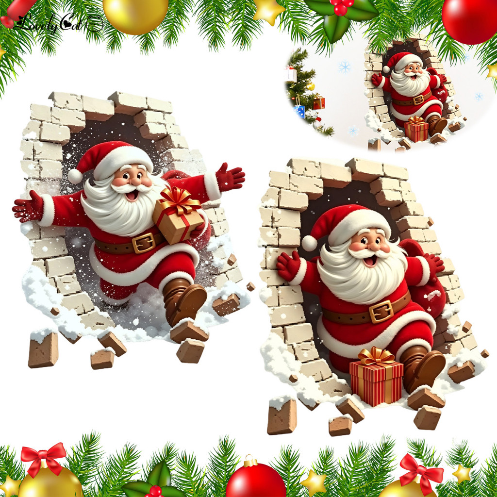 Christmas Wall Decals Seasonal Decorations Broken Santa Claus Sticker Removable Decoration Decal for Room Bedroom Holida