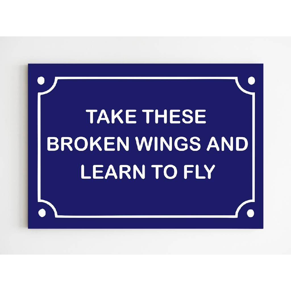 Placa decorativa take these broken wings and learn to fly