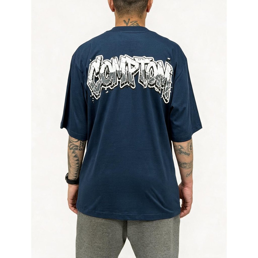 Camiseta Oversized Compton Graff Broken Walls - Marinho