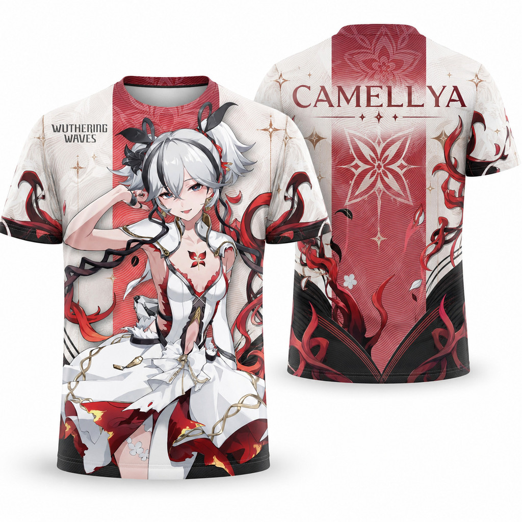 Camiseta Gráfica Wuthering Waves WW BRANT ROCCIA CARLOTTA Camelya Camisa De Anime Com Estampa Completa , Respirável De S