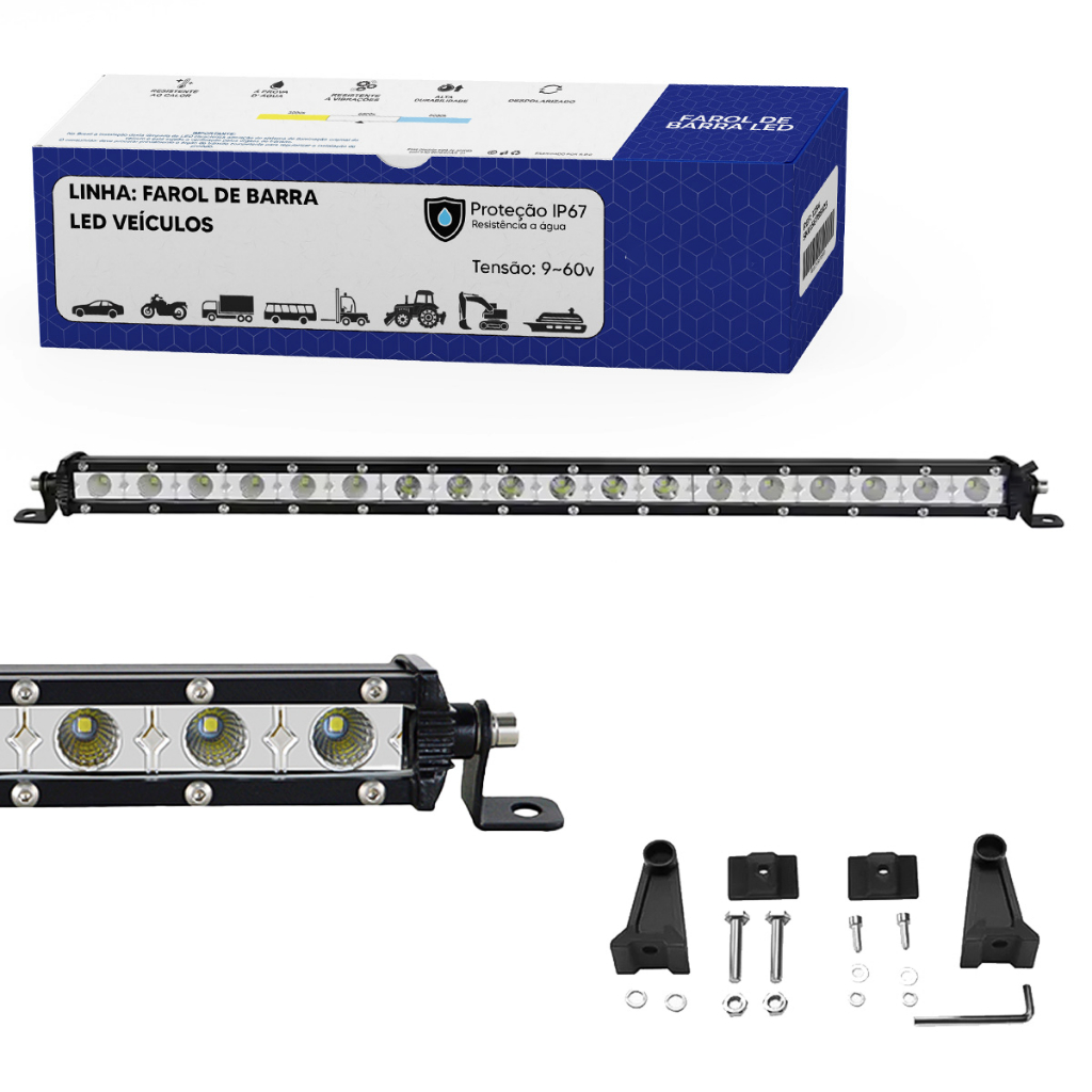 Farol De Barra Linear Super Led 72w 12v-60v Auxilar Off-road