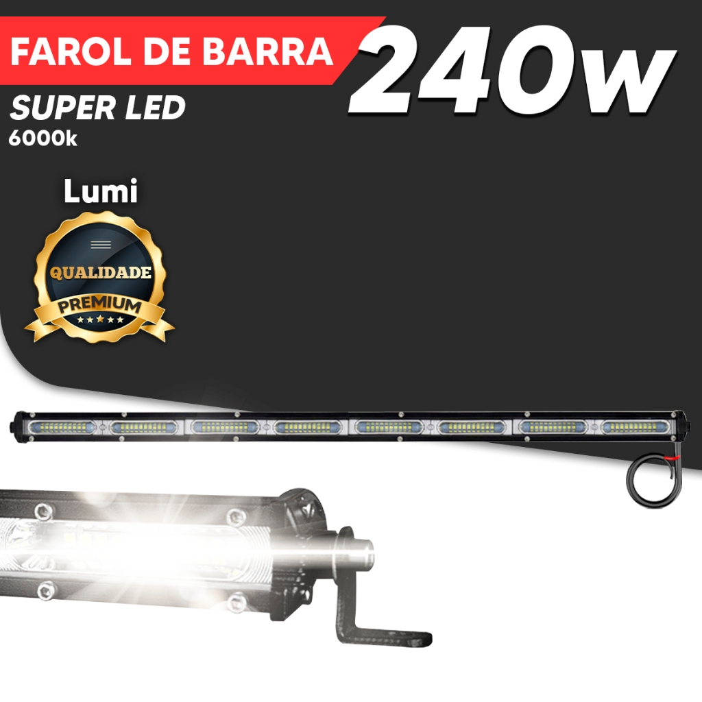 Farol De Barra Led Linear Auxilar 9d 240w branco firo12v-60v Off-road