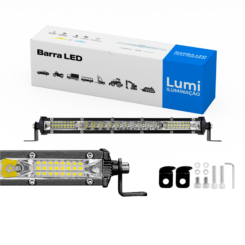 kit 2 Farol De Barra Linear Auxilar Led 7d 90 branco frio Universal Off Road