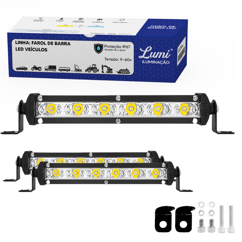 kit 2 Farol De Barra Linear Auxilar Led 7d 18w 12v-60v Off-road