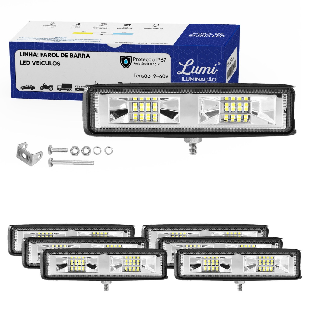 kit 6 Farol De Barra Linear Led 48w 9-60v Power Universal