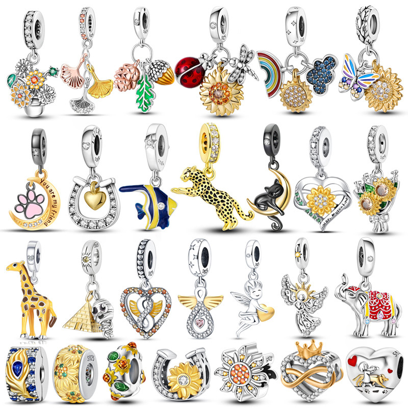 Venda quente 100% prata esterlina série S925 amarelo Animal série pingente grânulo pulseira DIY jóias fazendo