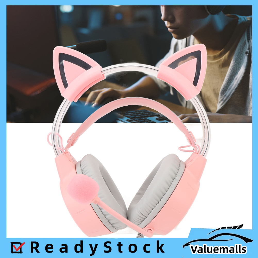 Valuemalls-br Asixxsix Cat Ear Gaming Headset Iluminação RGB Fone de ouvido com fio com microfone Surround Sound Faixa