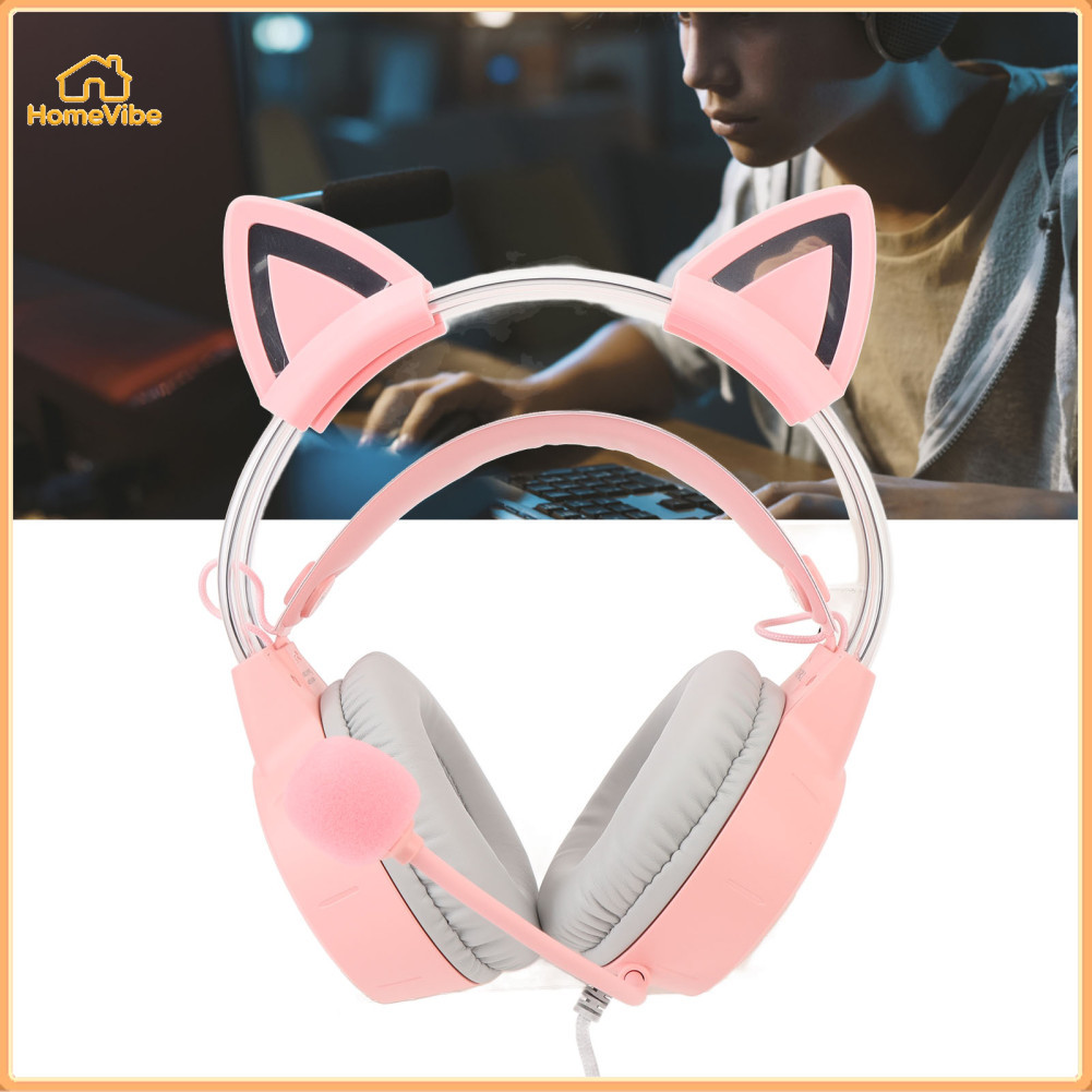 HomeVibe-br Asixxsix Cat Ear Gaming Headset Faixa de cabeça ajustável Fone de ouvido com fio com microfone Som surround