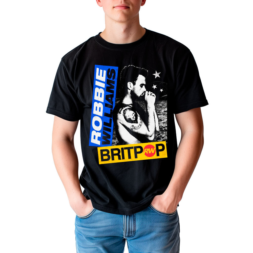 「Noirva」 Camiseta Masculina Robbie Williams Estampa Logo RW no Círculo Circle Sign Casual Uso Diário