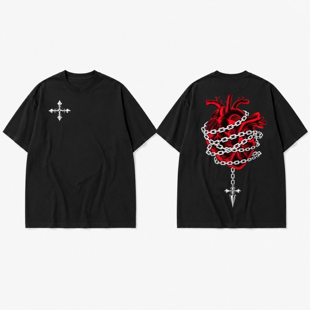 “Heart Bound by a Cross” Short-Sleeve T-Shirt—100% Cotton, Unisex, Trendy and Fashionable Street Style