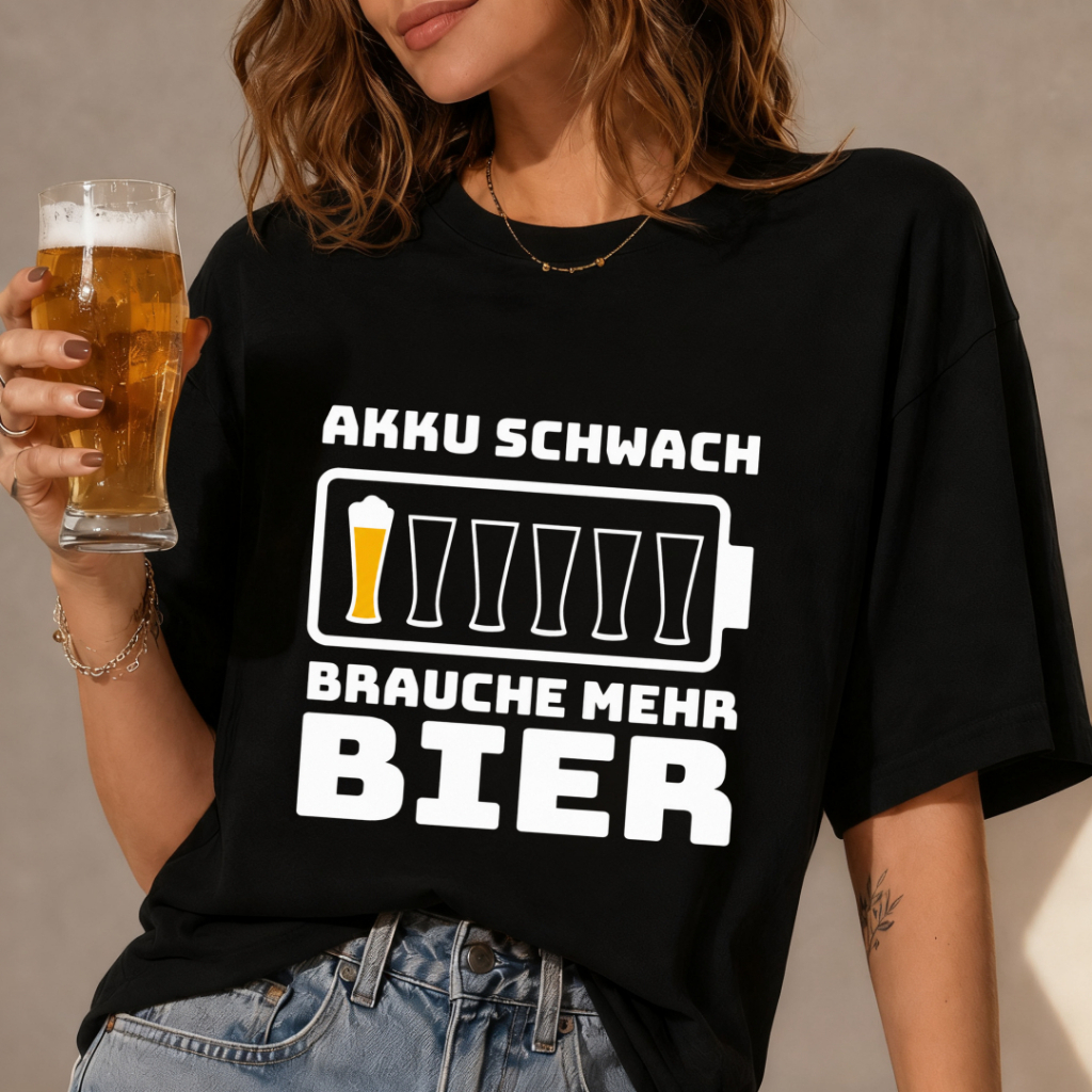 Low battery? You need this beer-print short-sleeve T-shirt—100% cotton, unisex, trendy, and street-style.