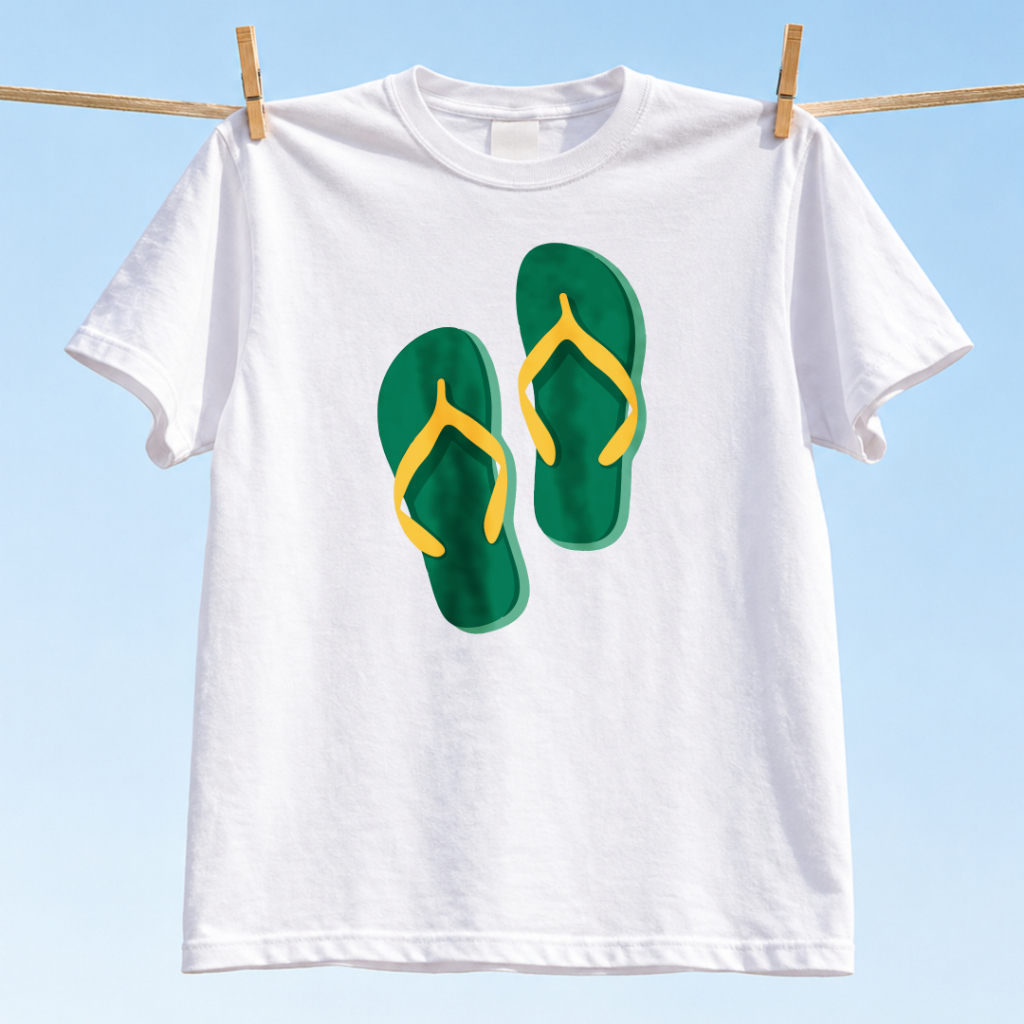 Green Slippers, Short-Sleeve T-Shirt, 100% Cotton, Unisex, Trendy and Fashionable Street Style