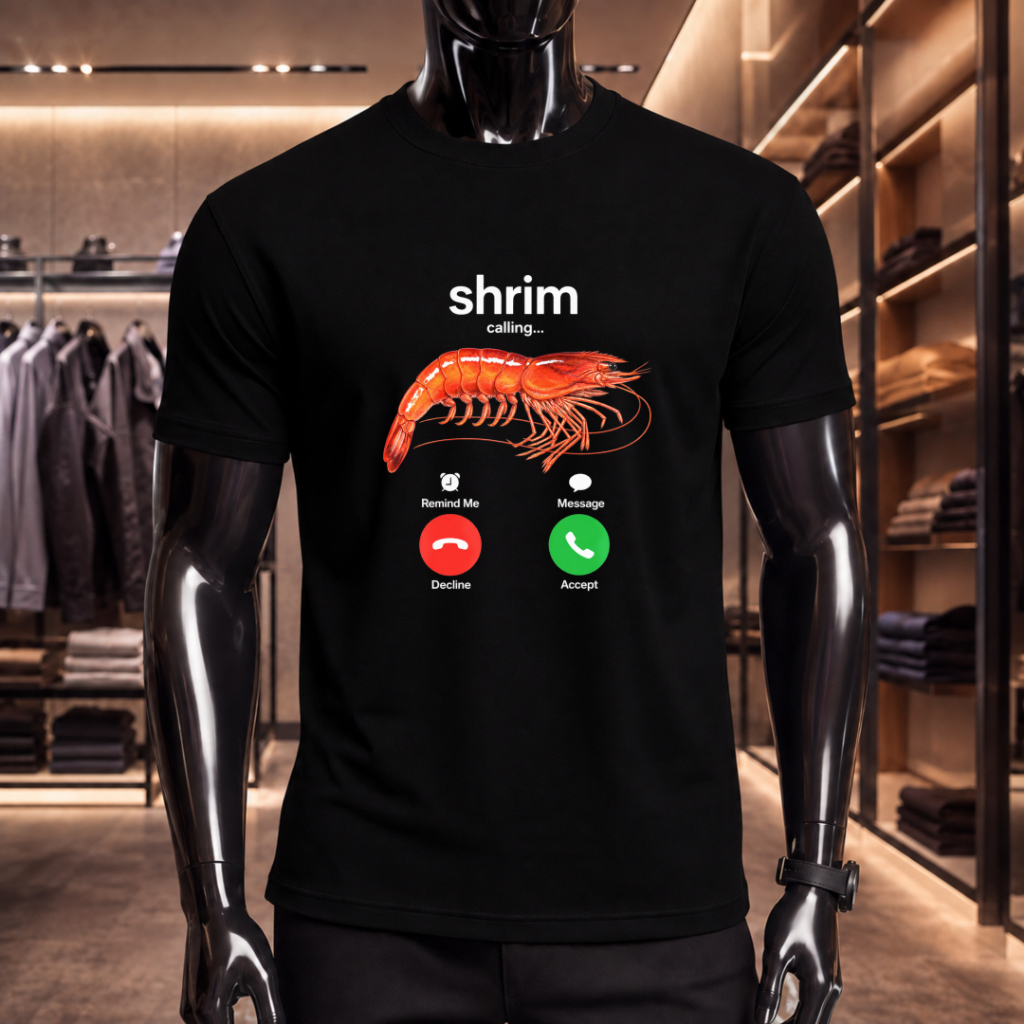 “Shrimp” Short-Sleeve T-Shirt, 100% Cotton, Unisex, Trendy and Fashionable Street Style