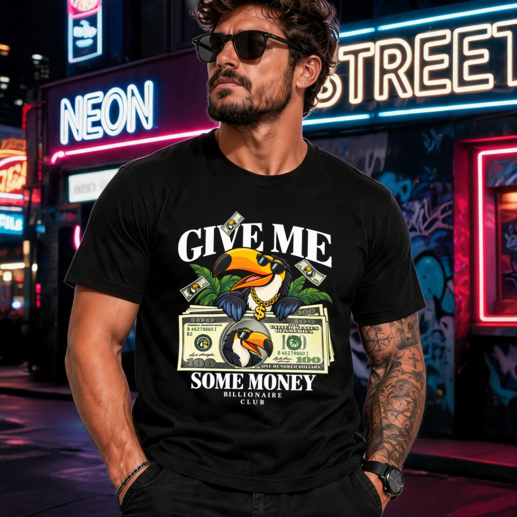 Give me some “Give Me Some Money” short-sleeve T-shirts—100% cotton, unisex, trendy, fashionable, street style.