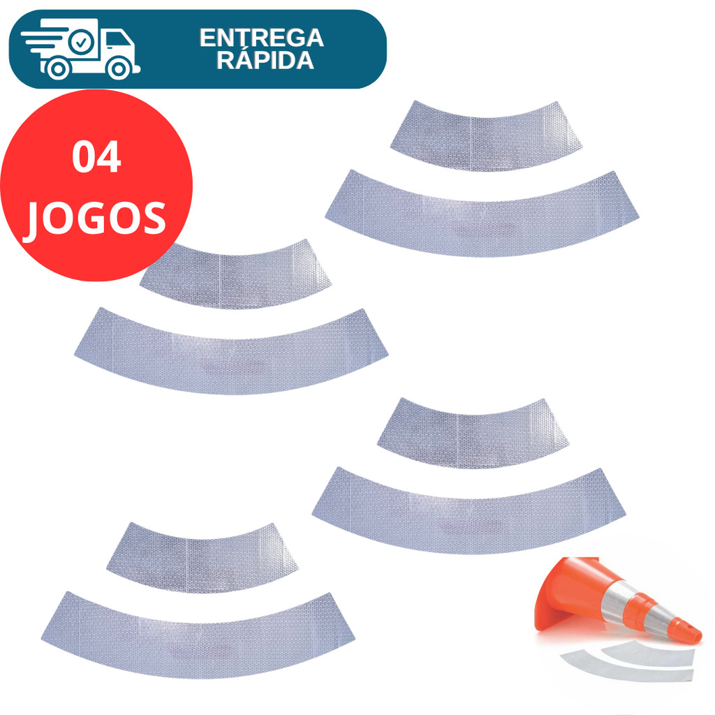 Kit 4 Prs Faixa Refletiva Auto Adesiva Tipo Colmeia Para Cone 75cm Sinalização Luminosidade Noturna