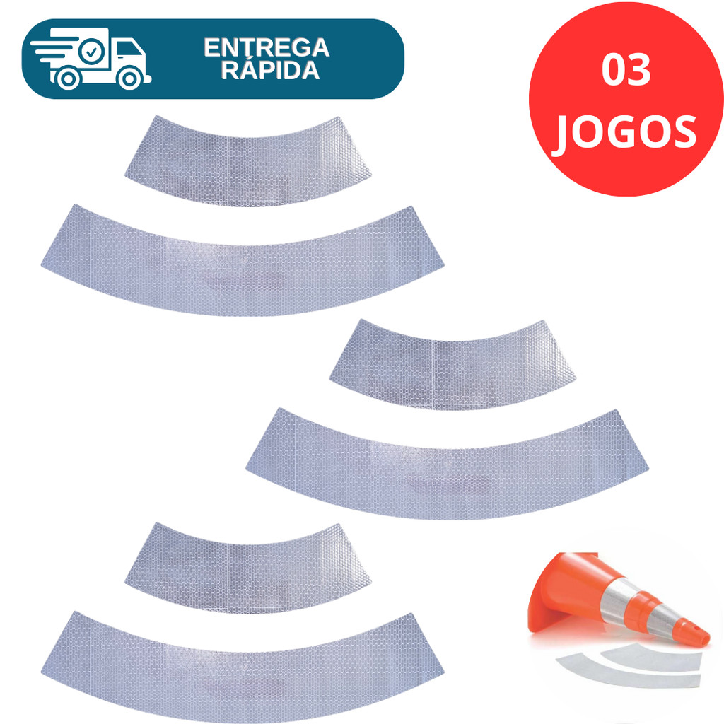 Kit 3 Prs Faixa Refletiva Auto Adesiva Tipo Colmeia Para Cone 75cm Sinalização Luminosidade Noturna