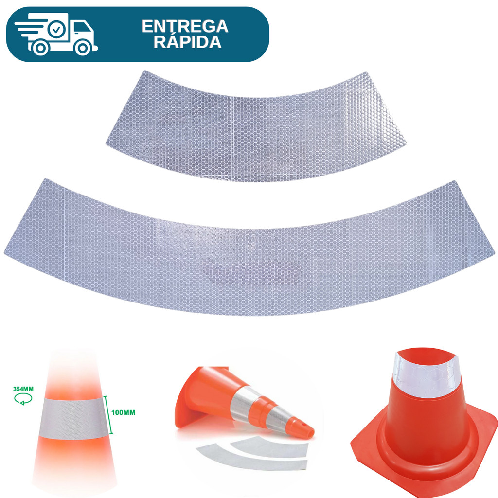 Conjunto Faixa Refletiva Auto Adesiva Tipo Colmeia Para Cone 75cm Sinalização Luminosidade Noturna