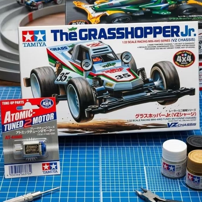 [COMBO POWER] Tamiya Mini 4WD O Gafanhoto Jr . Chassi VZ + Atualização De Motor Original Atomic-Tuned 2