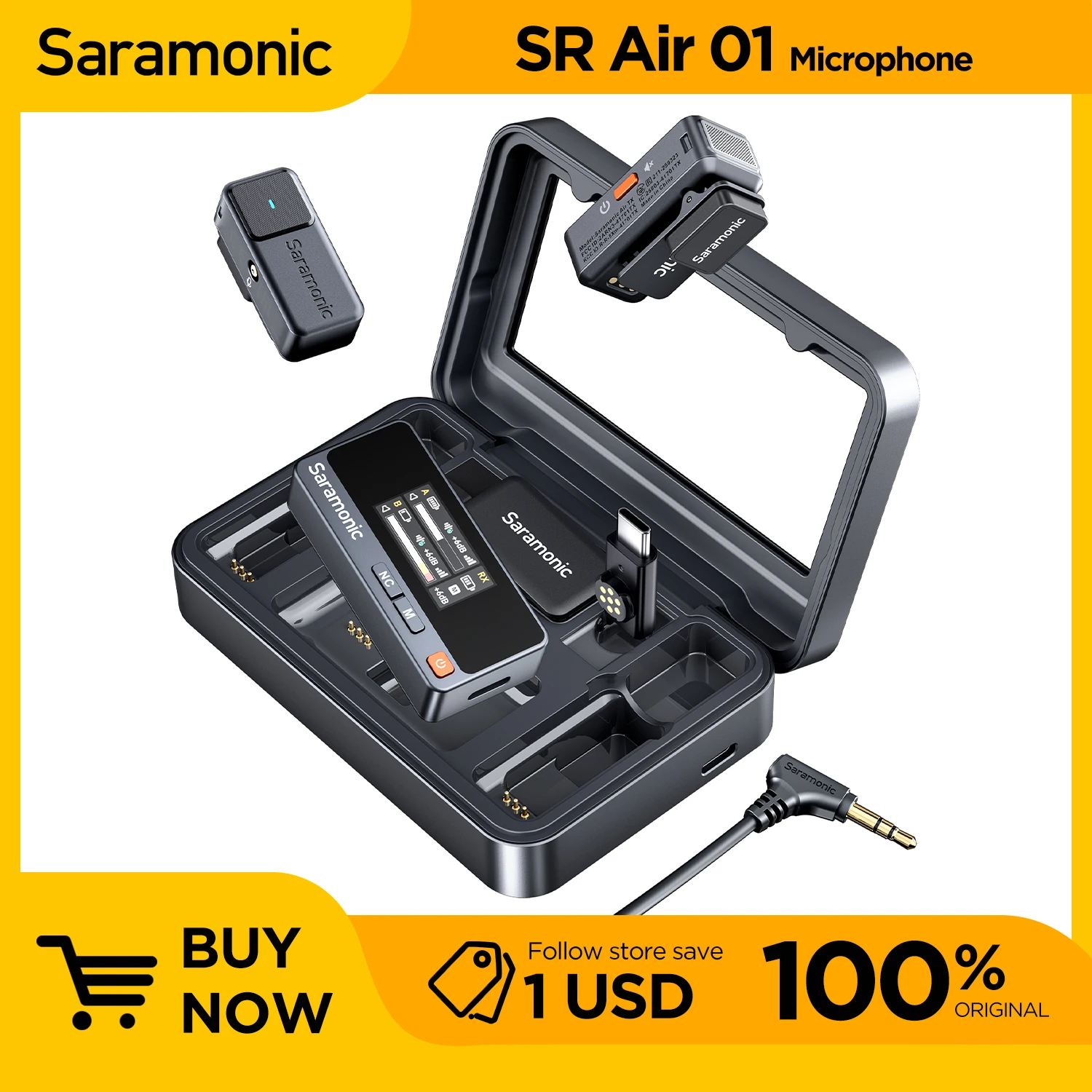 Saramonic Air Wireless Lavalier Microphone for iPhone Android, Noise Cancelling, 300M, Mini Microphone for Tiktok Youtube