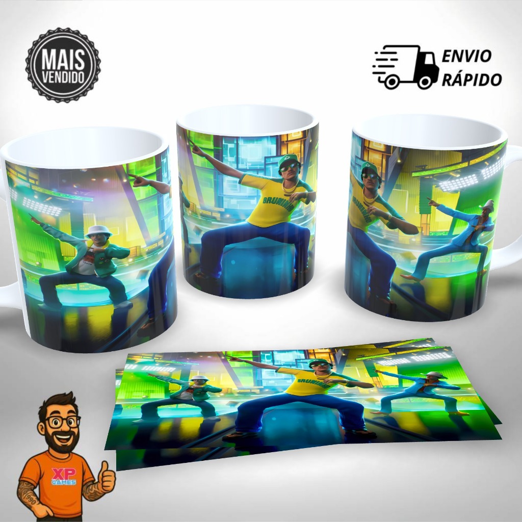 Caneca Cerâmica Bruno Mars Fortnite Bonde do Brunão Game - Presente Único