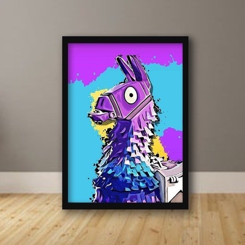 Quadro Decorativo Lhama Fortnite Game C/ Vidro E Moldura A3