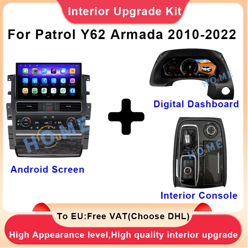 Car Dashboard Instrument For Nissan Patrol Y62 2010-2022 Display Android touch Screen Multimedia Player Digital Carplay Auto GPS