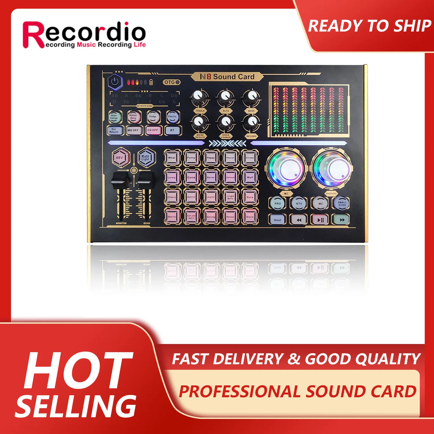 GAX-N8 Professional Recording Soundcard PC Mobile Phone Live Broadcast Sound Card Mixer Set Support 48V Mic PhPodcast Equipment