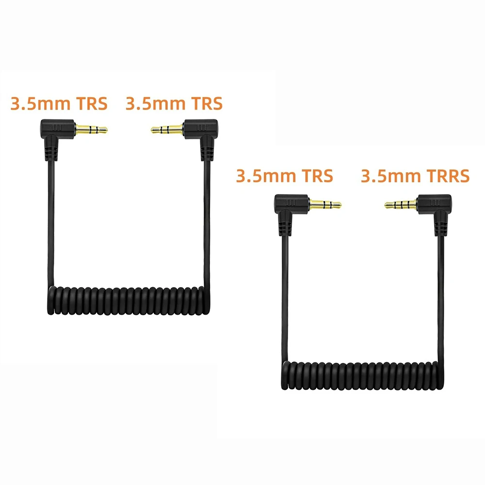 90 Degree 3.5mm 1/8 TRS to TRS Microphone Cable for Camcorder Camera, Coiled Right Angle TRS to TRRS Mic Cord for Phone Tablet