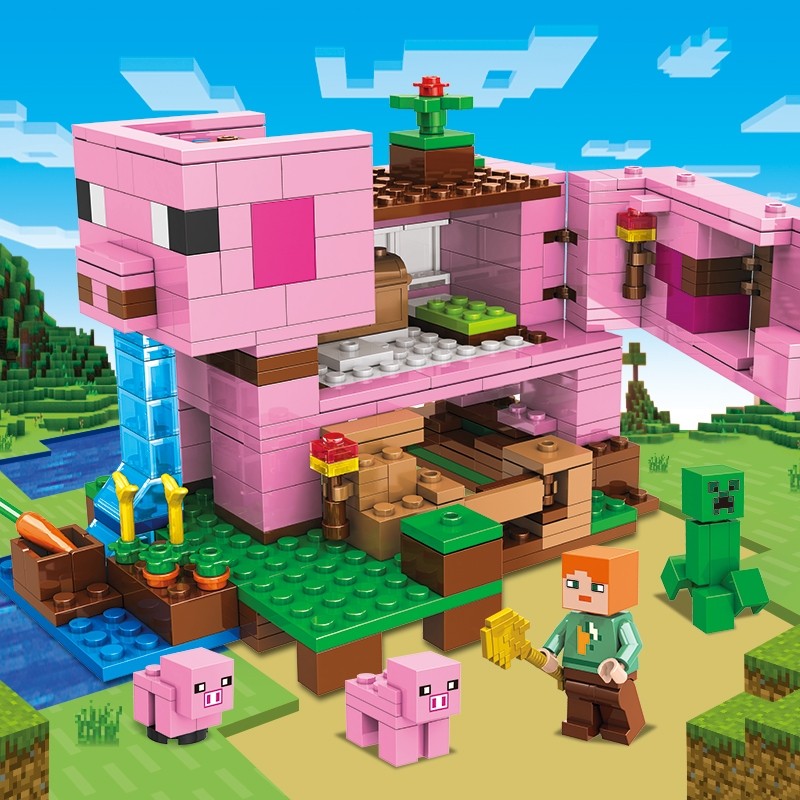 Diy My World Pink Pig House Building Block Brinquedo Educacional Para Presente Infantil